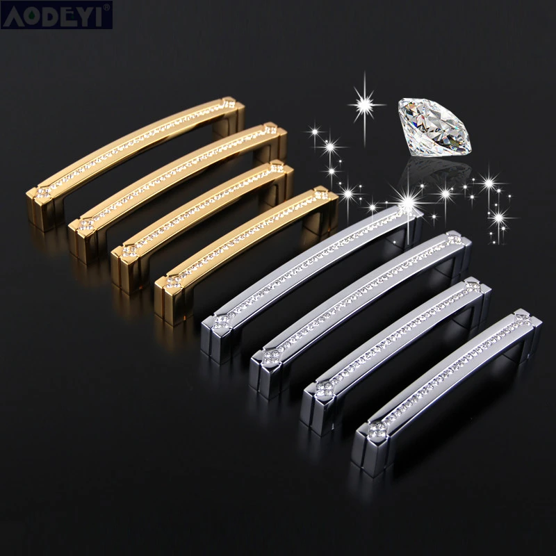 Ручки для шкафа 24K реальное золото Чешские кристаллы зеркальные ручки мебели не