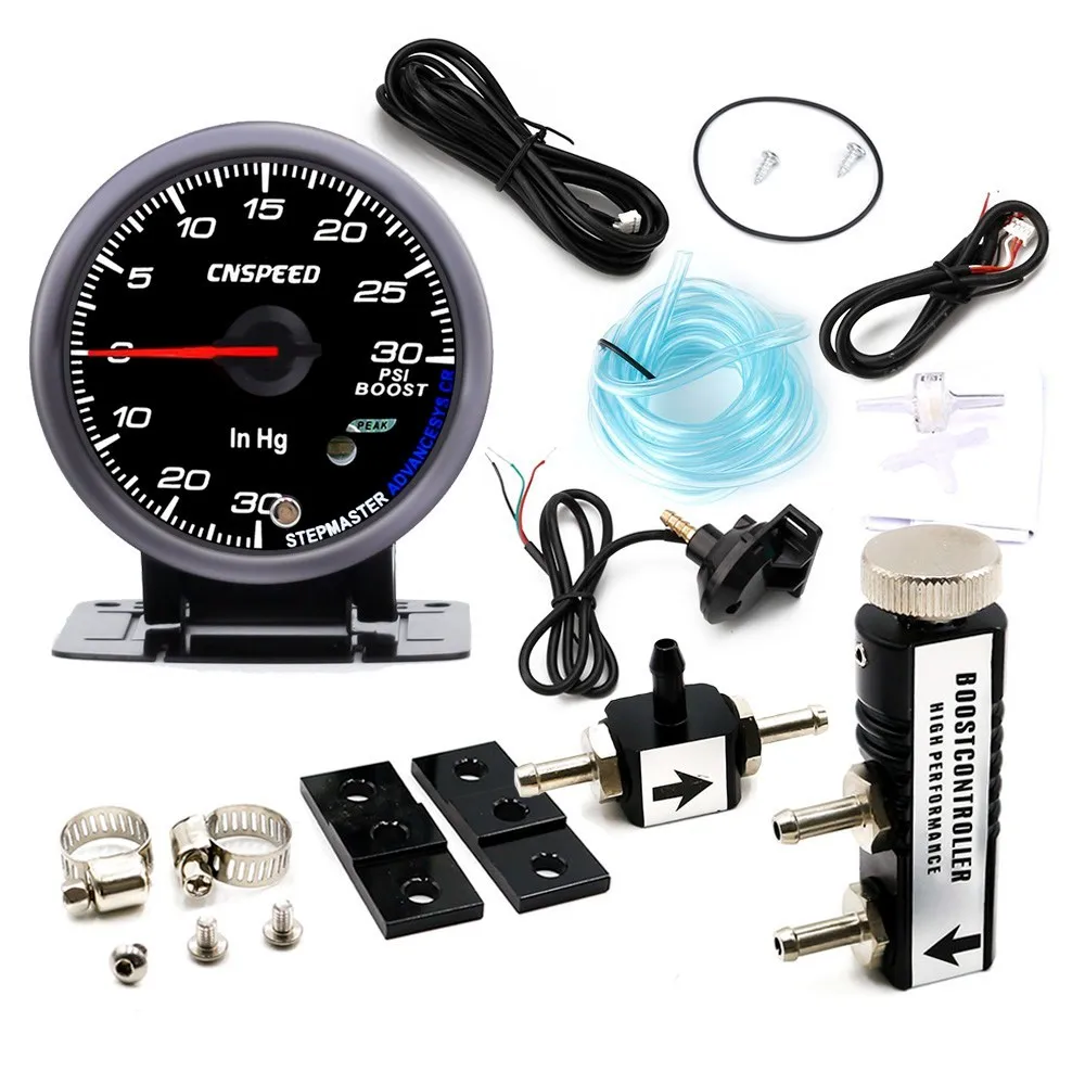 CNSPEED 60 мм Автомобильный турбо Boost Gauge PSI с сенсором черное лицо белое и Янтарное освещение турбо boost метр и Регулируемый контроллер - Цвет: black Controller