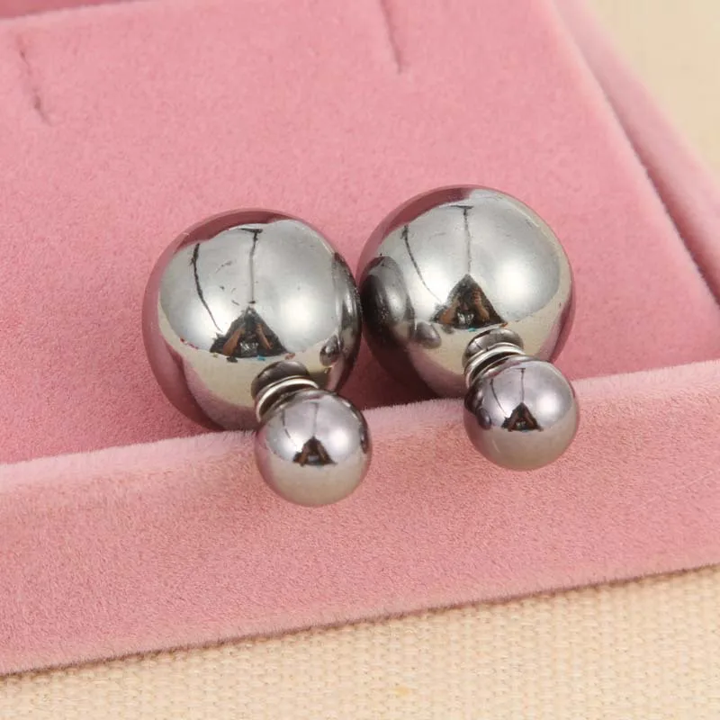 New Women Accessories Jewelry Double Face Side Pearl Ball Earrings For Multi Colors Big Acrylic Trendy Beads Stud Earings | Украшения и