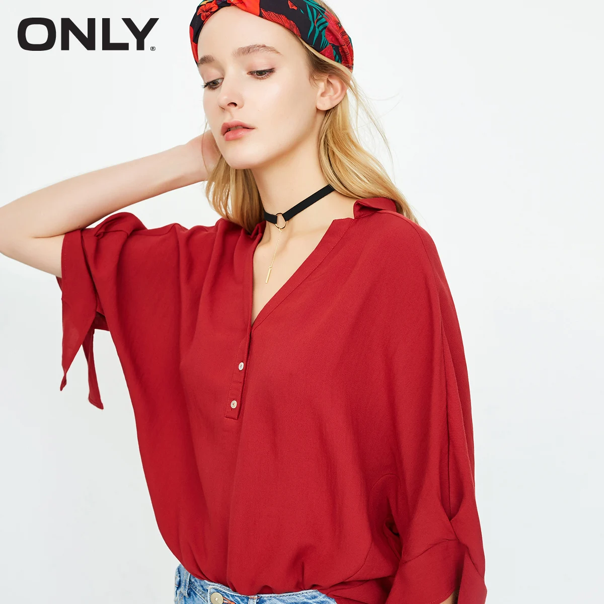 ONLY Women's V-neckline 3/4 Sleeves Loose Fit Chiffon Shirt 118358504