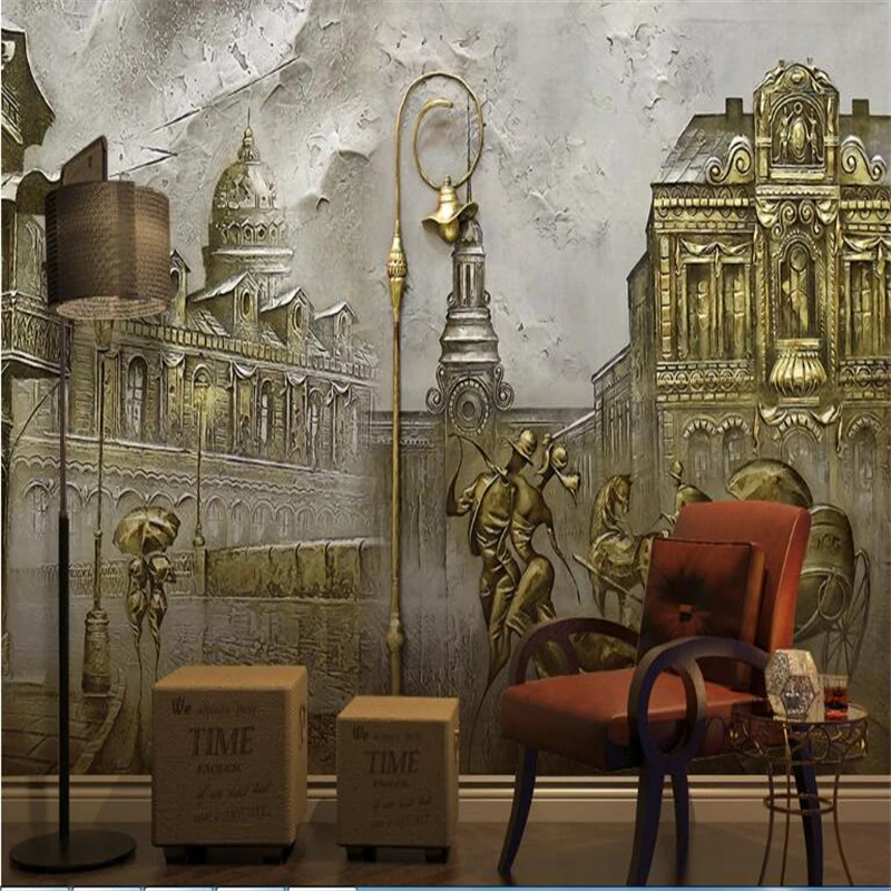Обои для спальни Европейский 3D тиснением Ретро стиль карета ТВ фон виниловые