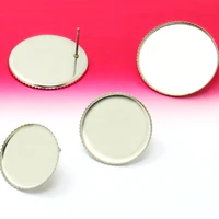 20pcs stainless steel 182025mm stud earring blank round teeth setting tray for cameo cabochons jewelry fittings