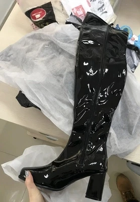 Сапоги выше колена для мужчин и женщин сапоги большого размера из лакированной