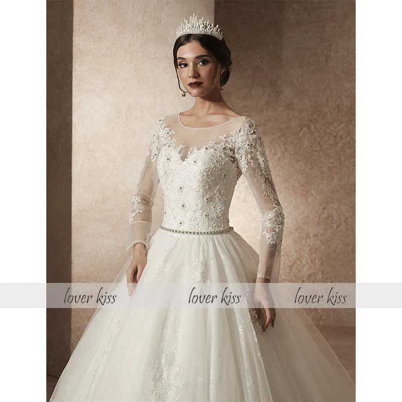 Lover Kiss robe de mariage princesse роскошное свадебное платье с бусинами кружевное осеннее свадебное платье с длинными рукавами для невесты Vestido De Noiva