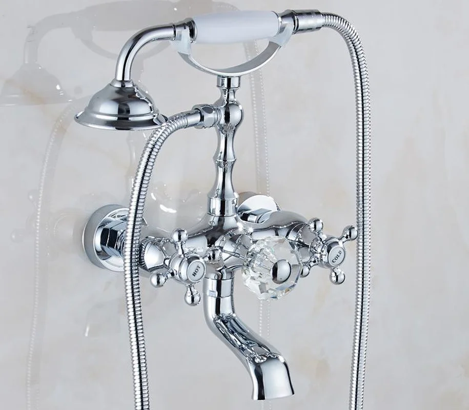 

Смеситель для ванной комнаты, металлический, Античный кристалл, настенная телефонная ручка, латунный набор для душа в европейском стиле
