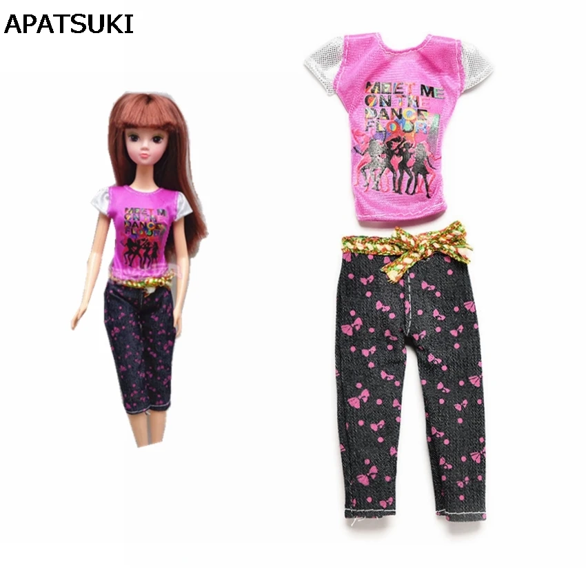 

1 комплект Повседневная Одежда для кукол футболка с коротким рукавом + брюки для кукольного домика Барби для шарнирных кукол 1/6, аксессуары д...
