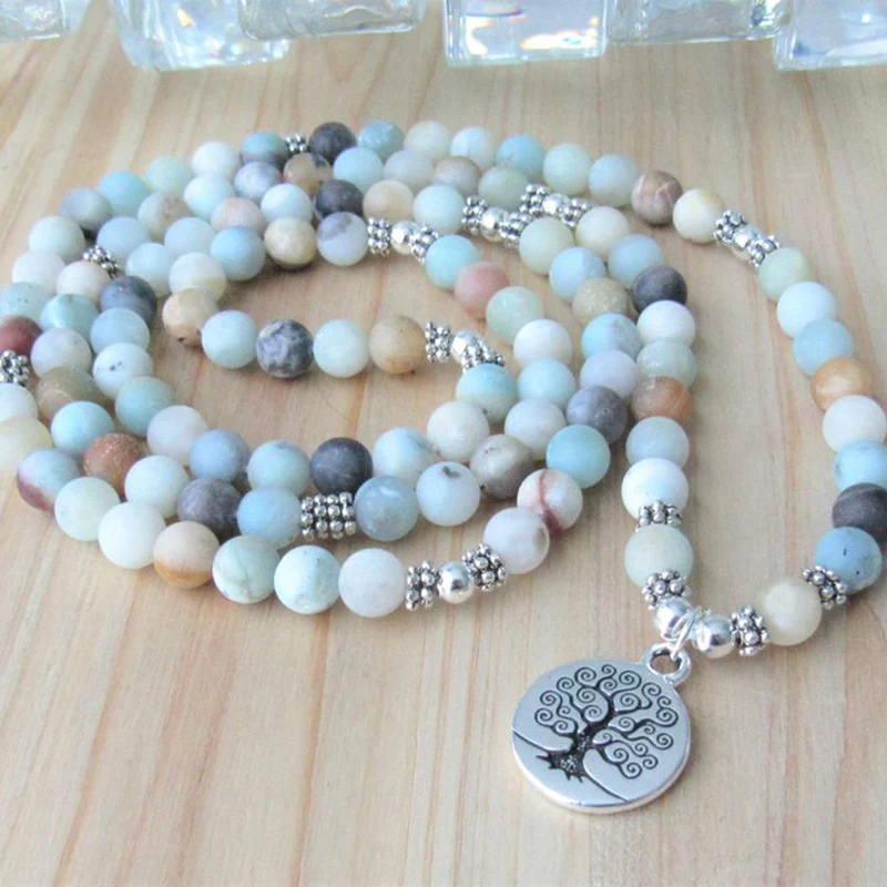 Браслеты матовый Амазонит Pulsera Mujer 108 буддийские молитвенные бусины Мала браслет