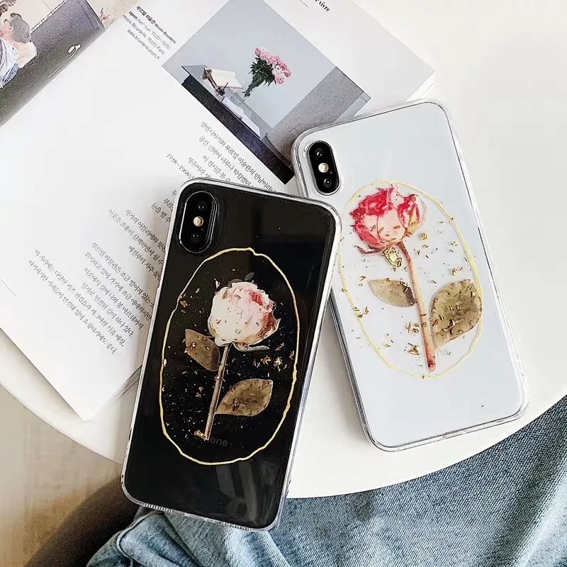 3D сушеные розы силиконовый чехол для телефона iphone 7 8 плюс 6 6s X XS Max XR ясно золотой