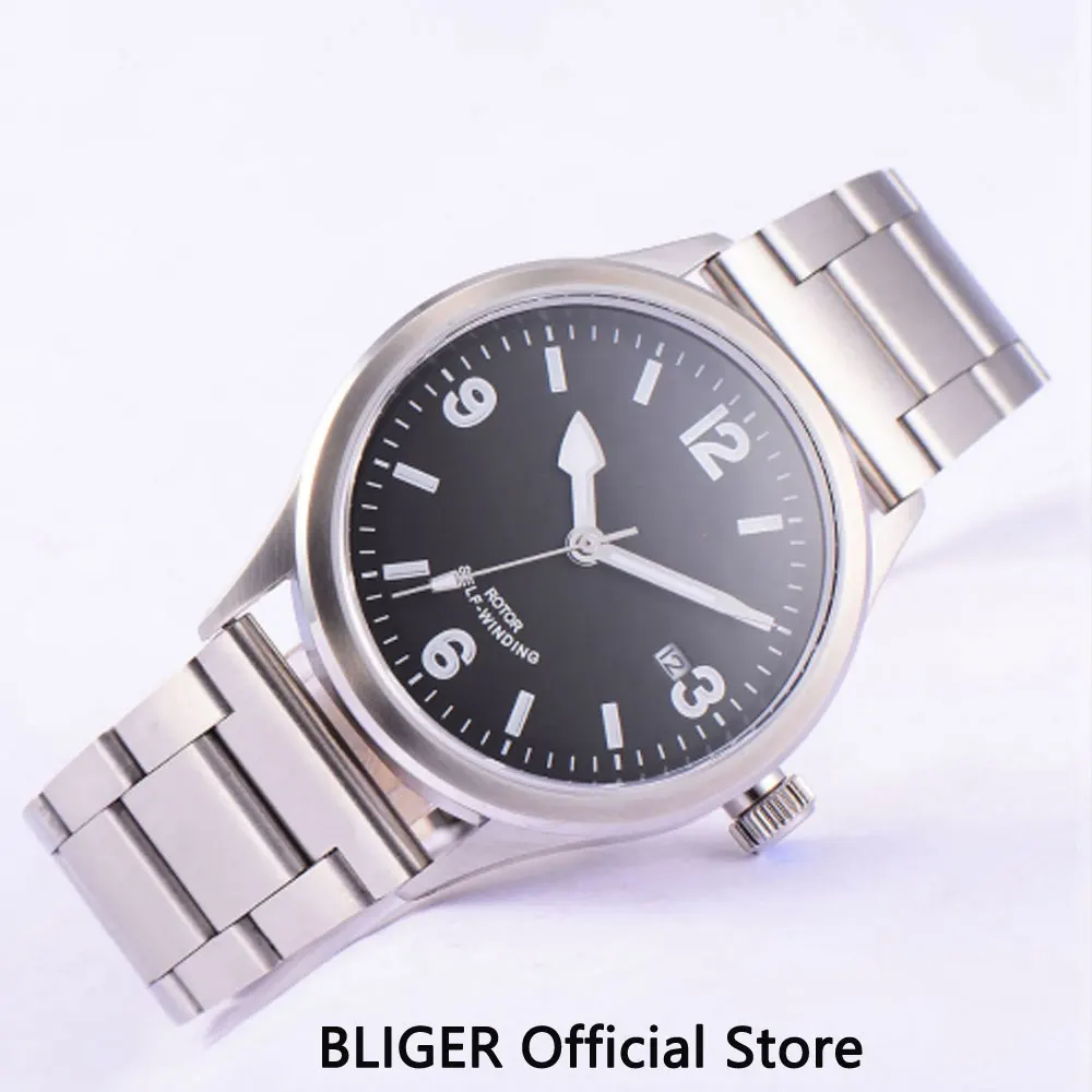 Механические Мужские часы 41 мм с черным стерильным циферблатом Автоматическая