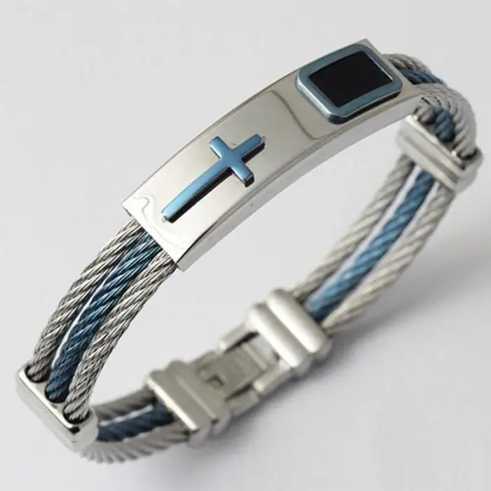 Для мужчин 3 ряда проволочная цепочка браслет панк нержавеющая сталь крест браслеты ювелирные изделия подарки 8 LXH