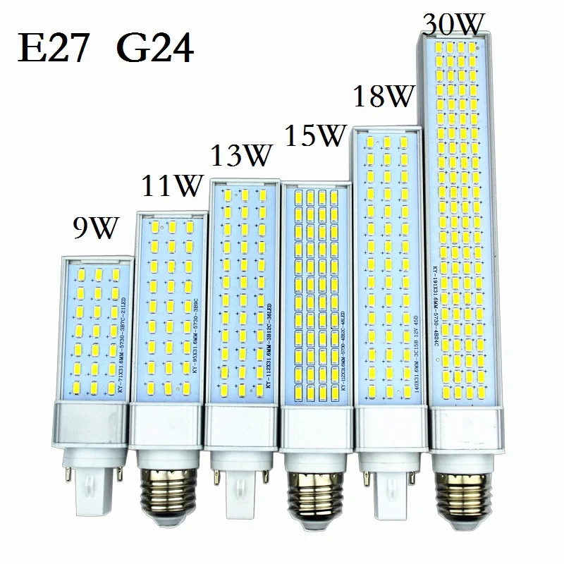 LED Лампада G24 E27 9 Вт 11 Вт 13 Вт 15 Вт 18 Вт 30 Вт светильники 85 В-265 В/AC Горизонтальное Подключите лампы SMD5730 Bombillas led Кукуруза Лампа Пятно света