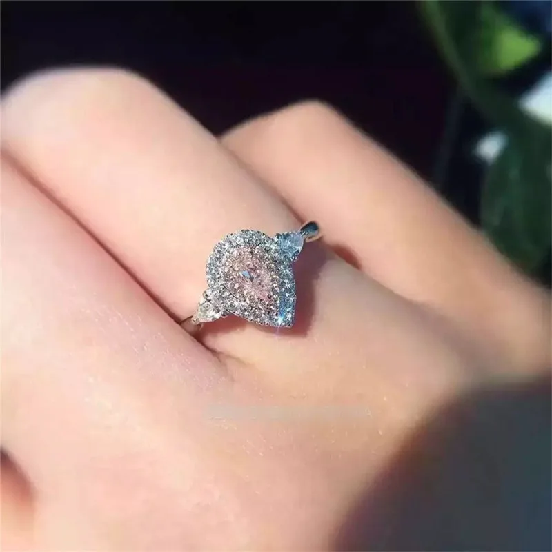 CC Ювелирные изделия 925 Серебряные кольца для женщин модные розовые капли воды