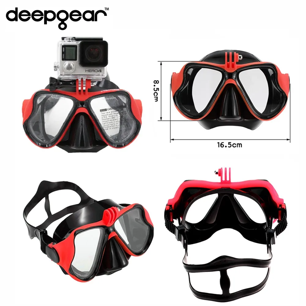 DEEPGEAR, закаленное стекло, линзы для близорукости, маска для подводного плавания для взрослых, черная силиконовая маска для дайвинга, прозрачная версия, камера для близоруких, крепление, маска для дайвинга