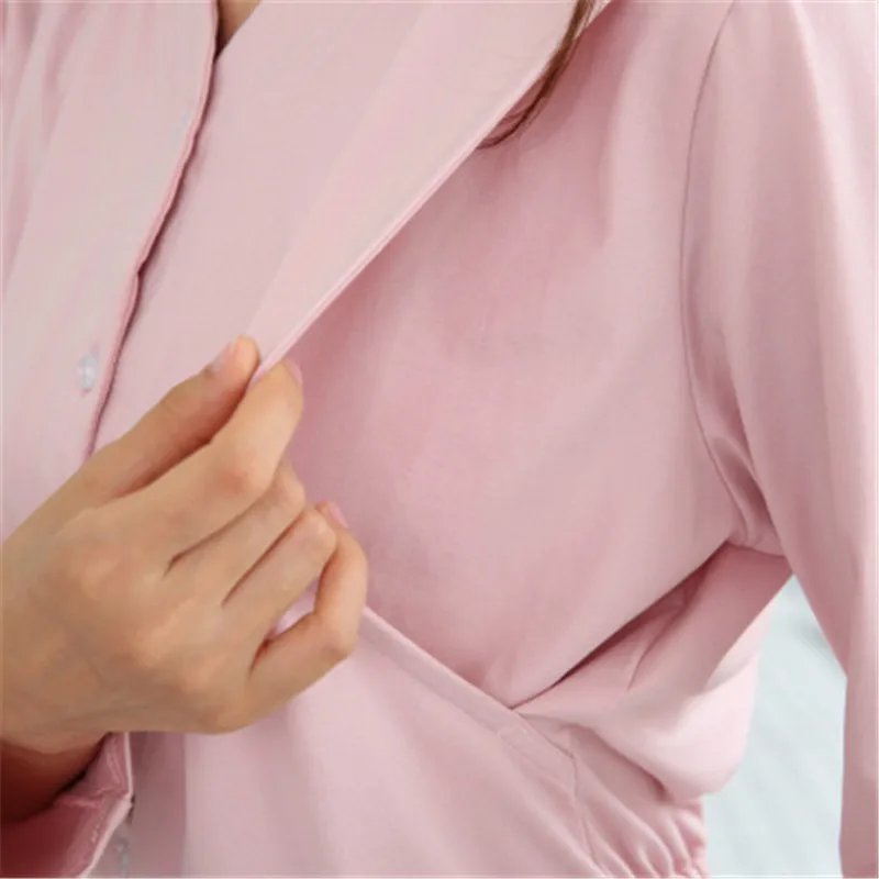 

Pink Frenulum Maternity Pajamas Set Full Sleeve Breastfeeding Sleepwear Nursing Pajamas for Pregnant Women Postpartum Clothes
