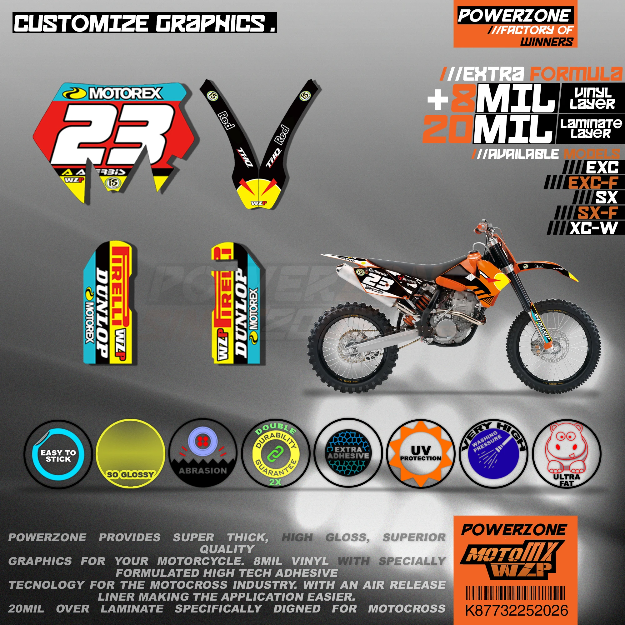PowerZone Custom Team Graphics Backgrounds Decals 3M Stickers Kit For KTM SX SXF MX EXC XCW Enduro 125cc to 500cc 2003-2007 026 |