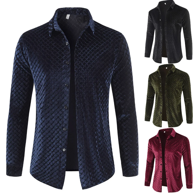 Зимние рубашки мужские бархатные Camisa Social Masculina приталенные с длинным рукавом 2018