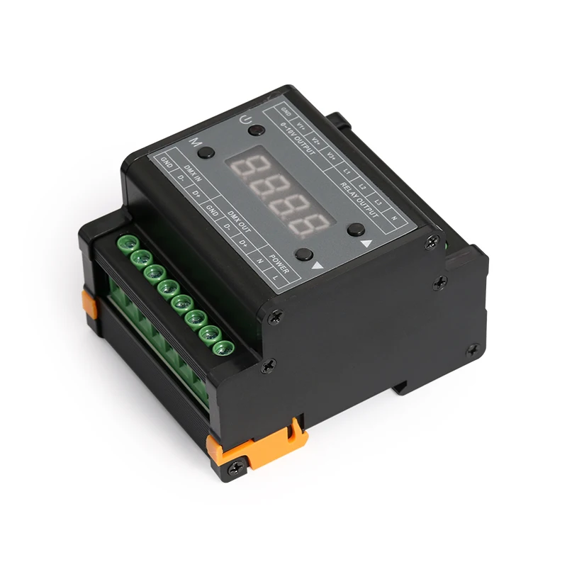 DMX303 DMX512 до 0-10 в преобразователь сигнала, 3 CH выход, с цифровым дисплеем трубки, черный корпус, 0-10 в диммер драйвер