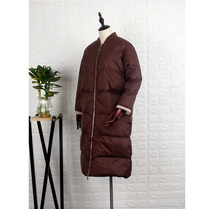 dark brown Sanishroly, женское длинное пальто, Осень-зима, белый утиный пух, куртка, женский теплый плотный пуховик, парка, верхняя одежда, топы размера плюс 629 - Цвет: dark brown