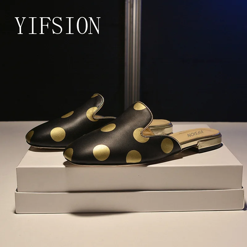 OLOME/Новинка сезон весна-лето обувь из натуральной кожи женские шлепанцы с круглым