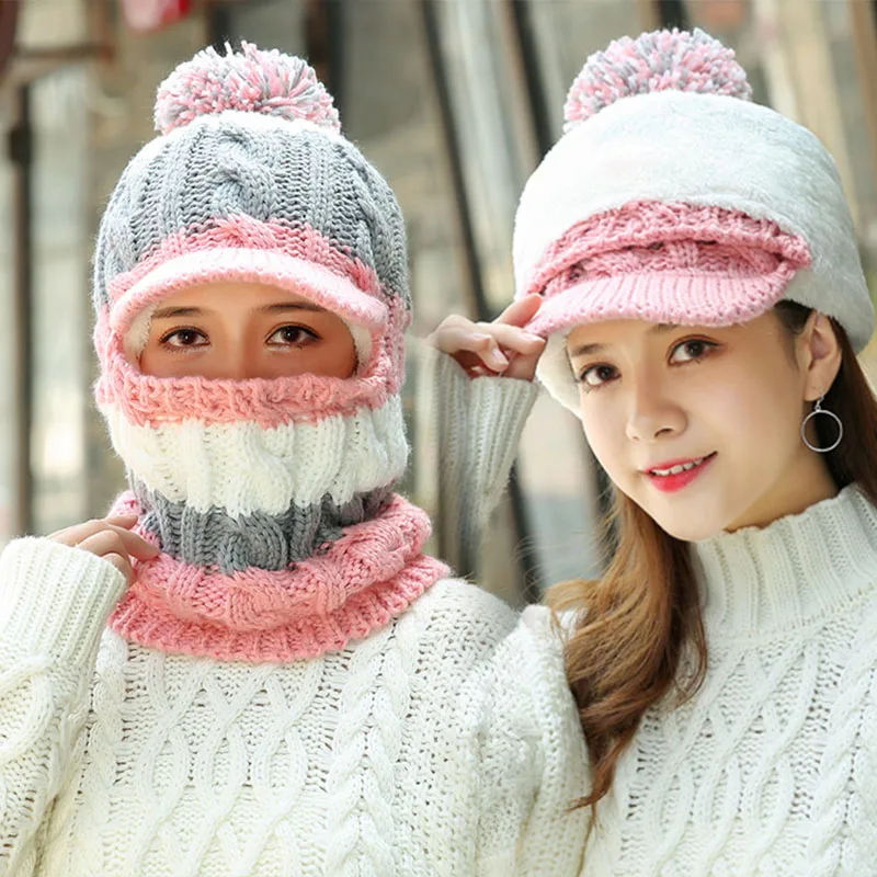 Женская зимняя Шея Теплее шляпа Tuque шапка с козырьком Ухо теплее лицо крышка