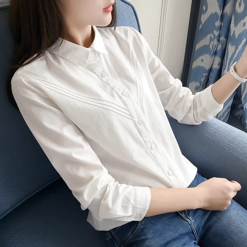 Dioufond/Новая повседневная хлопковая рубашка с длинными рукавами|blusa feminino|blouse