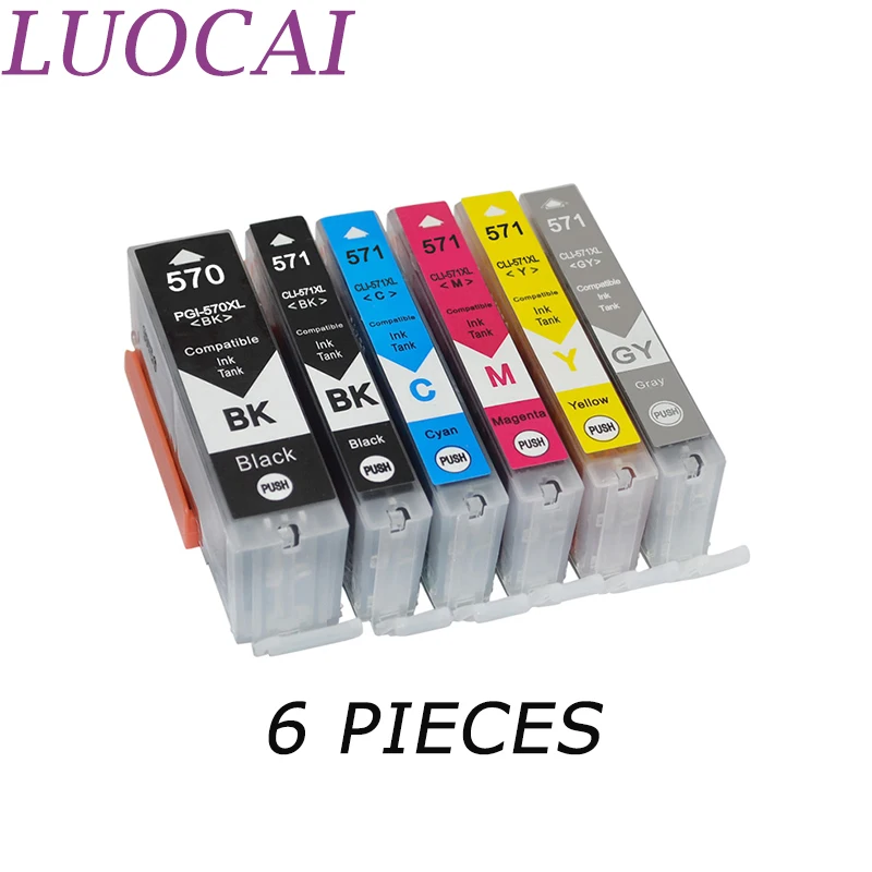 Чернильные совместимые картриджи LuoCai 6 шт. для принтеров Canon PGI 570 571 PIXMA MG7750 MG7751 MG7752