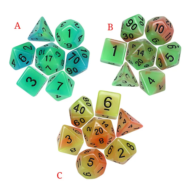 7 шт./компл. цифровой кости Световой TRPG игра многогранные D4-D20 мульти-сторонее