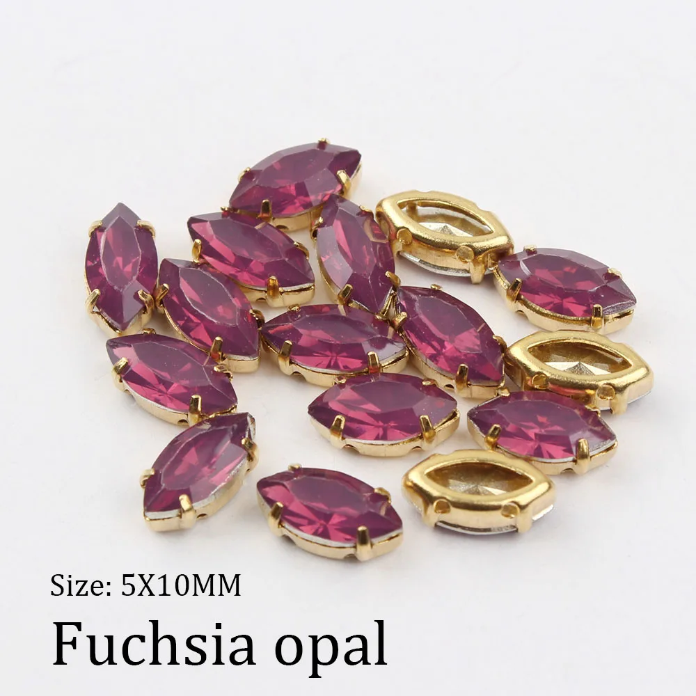 Fuchsia opal Смешанный Опаловый цвет 50 шт. 5*10 мм кристаллическое Украшение «конский глаз» Смола Золотой Коготь набор пришить стразы с нанесением на одежду украшения ремесла - Цвет: Fuchsia opal