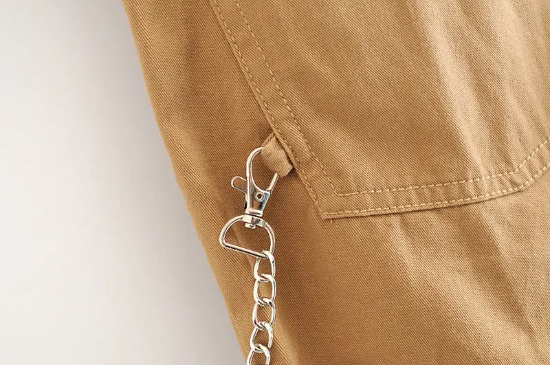 Увядшие брюки карго для женщин с цепочкой high street хаки Твердые pantalones mujer pantalon femme шаровары брюки для женщин