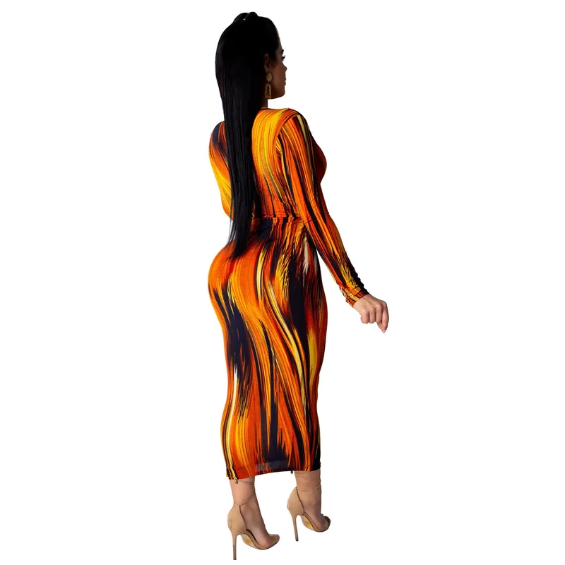 Женское платье с ярким принтом сексуальное облегающее v образным вырезом и