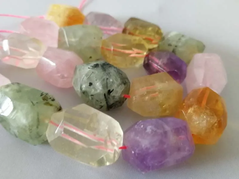 

loose beads citrine/prehnite/white pink quartz/18-22mm baroque faceted 15" for DIY jewelry making FPPJ wholesale beads nature