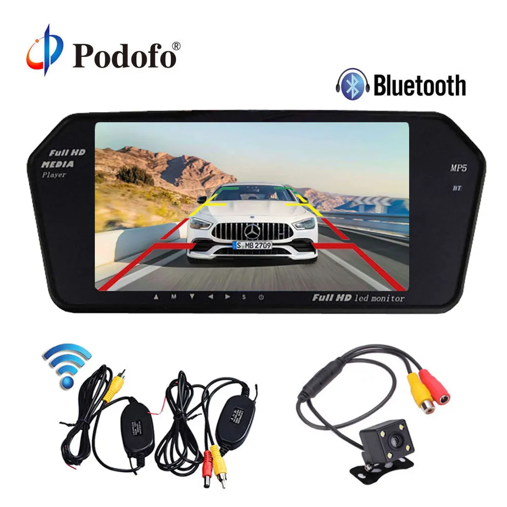 Podofo Bluetooth &amp хэндс фри ультра тонкий 7 ''автомобильный монитор зеркала заднего