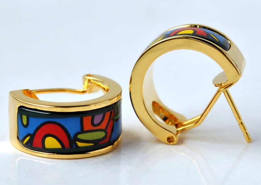 

Cloisonne hand-painted enamel color European-style ear buckle