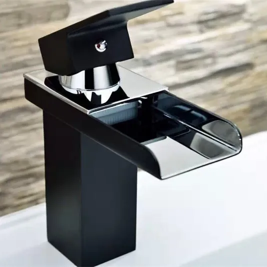 

Black color bathroom waterfall faucet from DONA Sanitary water hot cold brass bathroom basin sink faucets