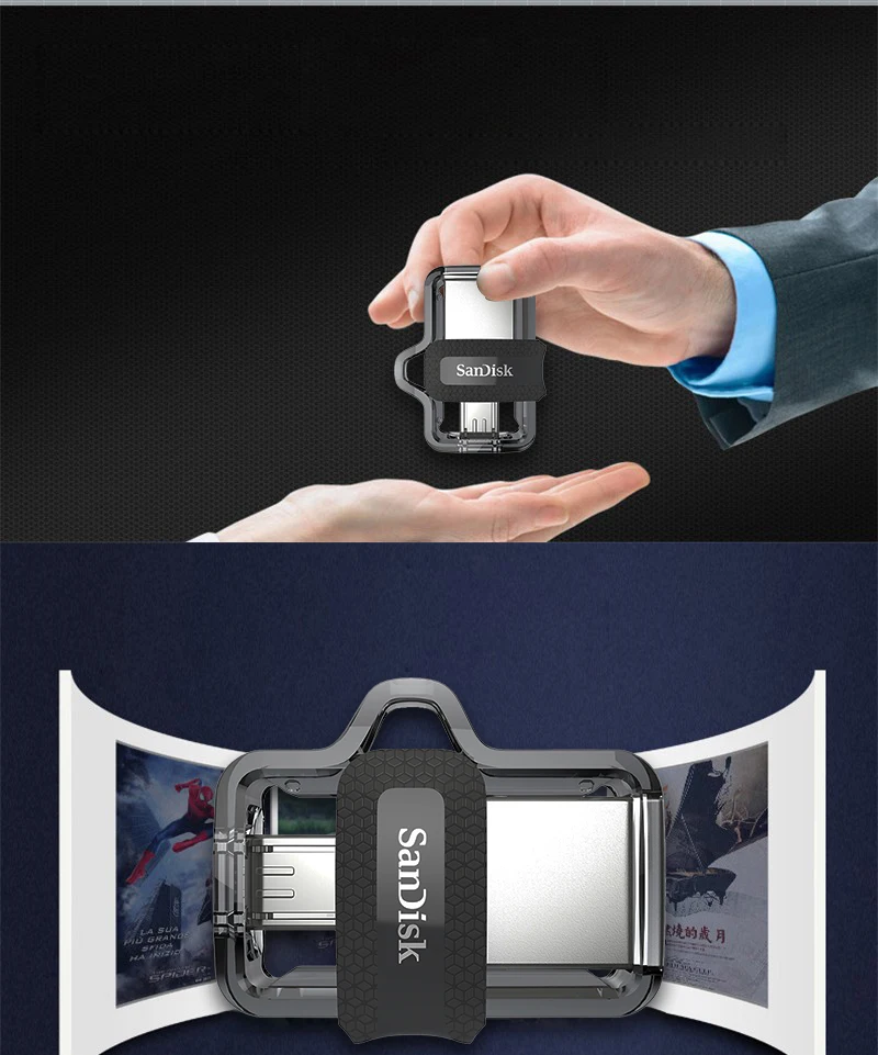 Двойной Флеш-накопитель SanDisk OTG Dual USB флэш-drivepen 16 Гб оперативной памяти, 32 Гб встроенной памяти, 64 ГБ 128 ГБ накопитель USB 3,0 150 МБ/с. USB флэш-накопитель для ПК и телефонов на базе Android