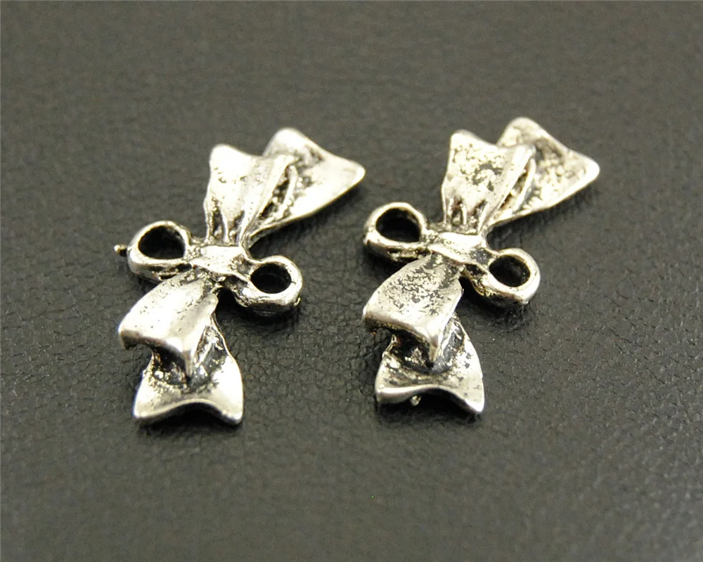 

50 pcs Silver Color Bow Charm Connectors Metal DIY jewelry making A418