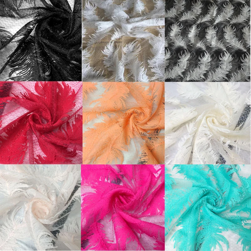 

Feather flower embroidered lace fabric Multicolor selection African Milk silk lace Clothing Pretty French Wedding Accessories