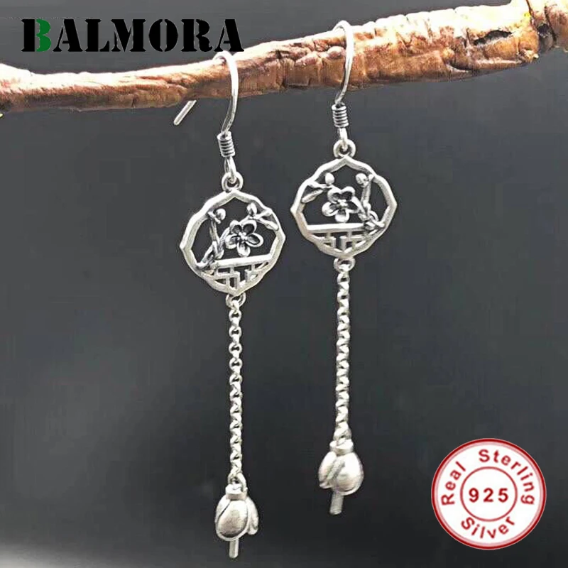 BALMORA, 925 пробы, Серебряные Матовые висячие серьги в виде цветка для женщин, подарок для влюбленных, Серьги, Модные Винтажные Ювелирные изделия, SY31810