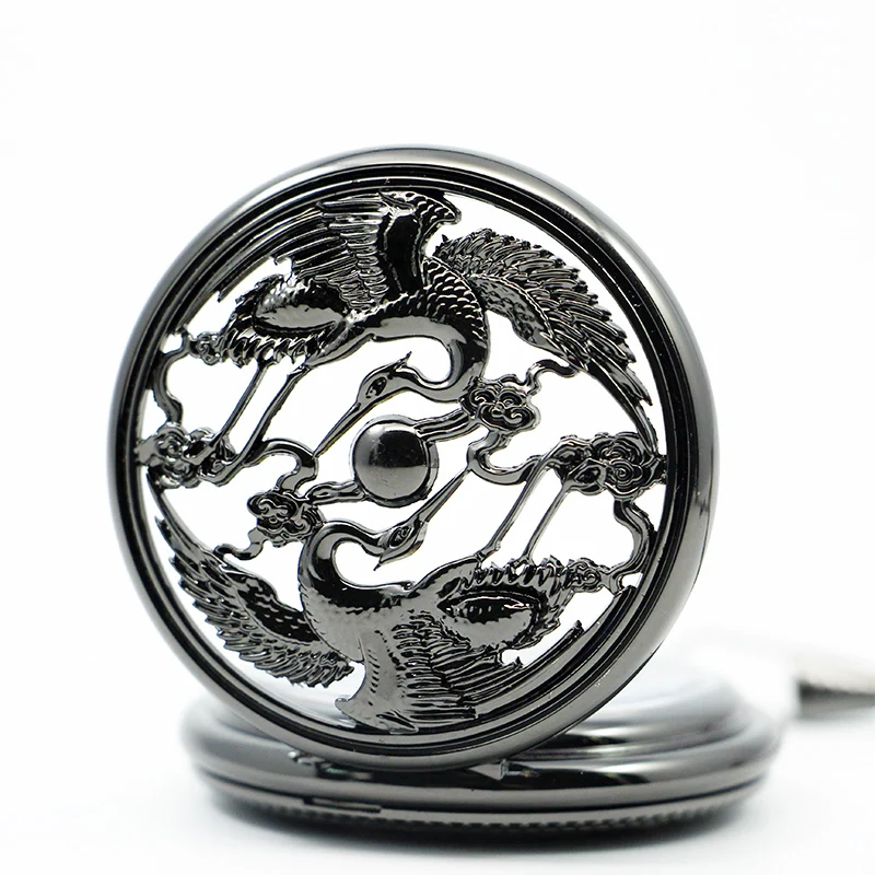 Black Flying Birds Playing Hollow Mechanical Pocket Watch Vintage Pendant Necklace Bracelet Steampunk Clock Gift