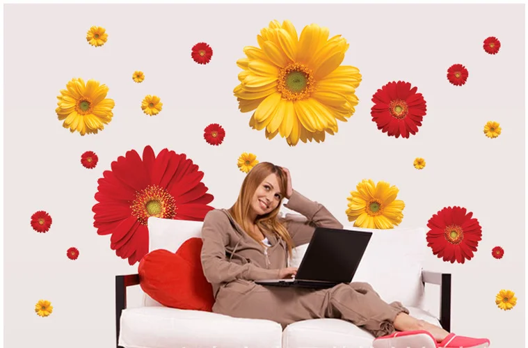 Colorful Sunflower Wall Sticker Dream living room Art Decal pink red yellow nursery Decor mural kids Bedroom stickers | Дом и сад
