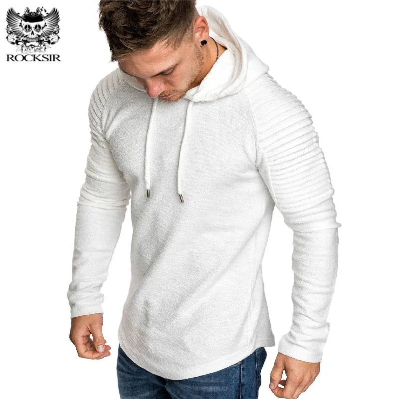 Rocksir Hip Hop Autumn Winter Men Hoodies Fashion Folds Sleeves Hoody Sweatshirt Male Casual Striped Hoodie Pullover Moletoms | Мужская