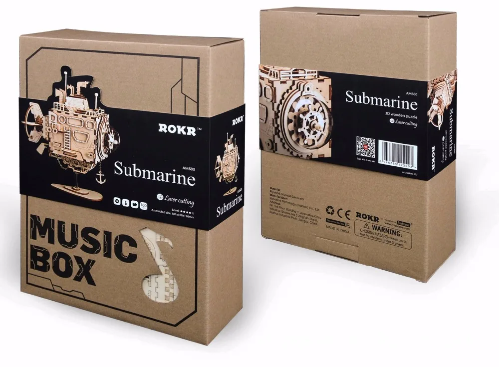 Лазерная резка деревянная музыкальная шкатулка стимпанк вентилятор вращающийся