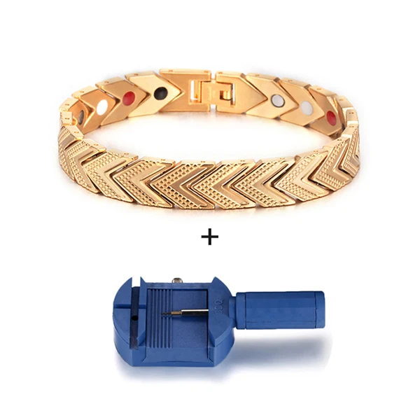 gold with tool Vinterly, черные магнитные браслеты, мужские звенья цепи, браслет из нержавеющей стали, мужские энергетические германиевые браслеты для здоровья, браслеты для мужчин - Окраска металла: gold with tool