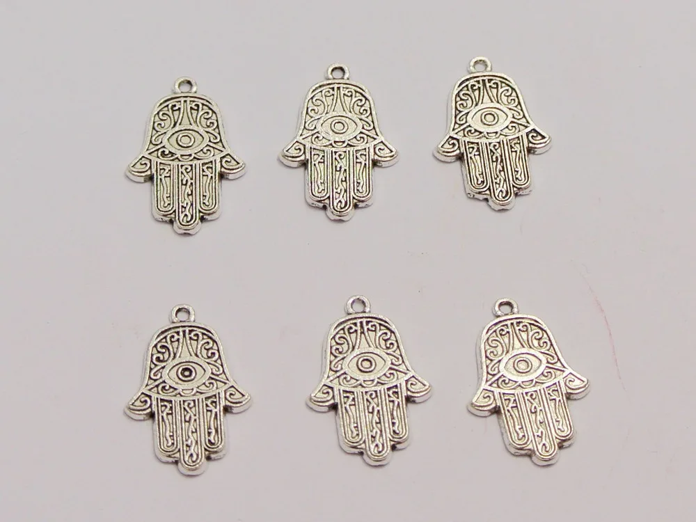 

50 Tibet Silver Colour Kabbalah Hamsa Hand Eye Good Luck Charm Pendants