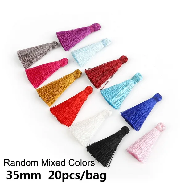 random mix color 20p Мода 10-20 шт Ручная работа 35 мм длинная мини кисточка, искусственный шелк кисточка для DIY кисточка платье одежда/домашний текстиль аксессуары - Цвет: random mix color 20p
