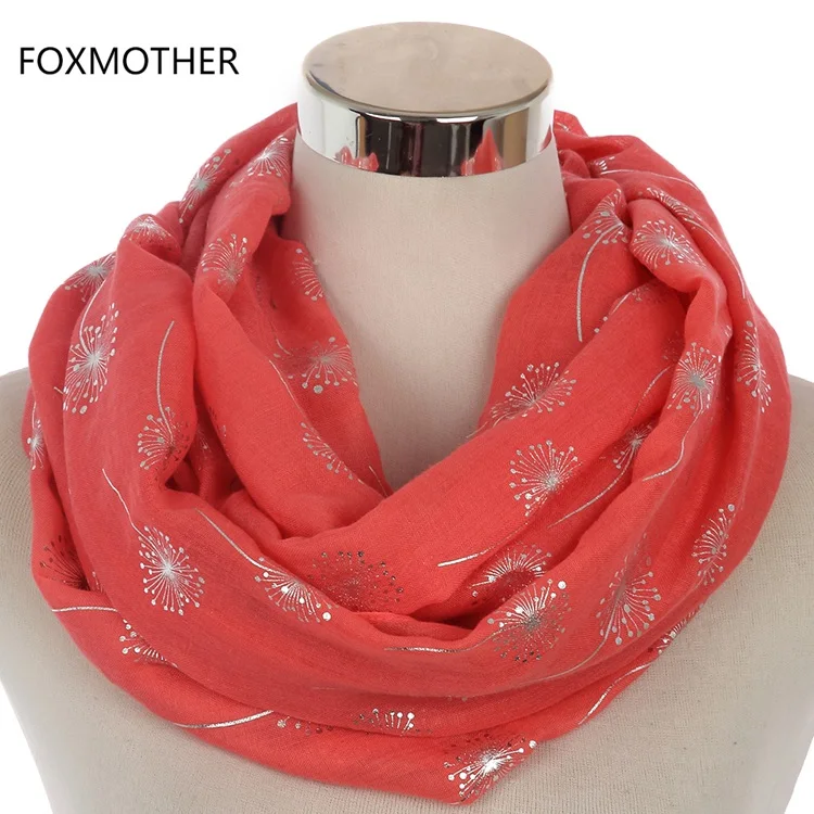Watermelon red FOXMOTHER новая мода белая серая блестящая бронзовая Фольга Серебряный Одуванчик шарф кольцо платок женские хиджаб шарфы Прямая поставка - Цвет: Watermelon red
