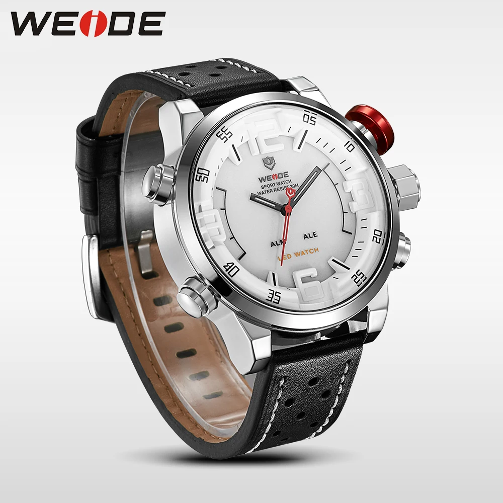 WEIDE мужские часы Люксовый бренд известный бренд спортивные часы мужские Цифровые кварцевые часы с двойным кожаным ремешком Relogio Masculino