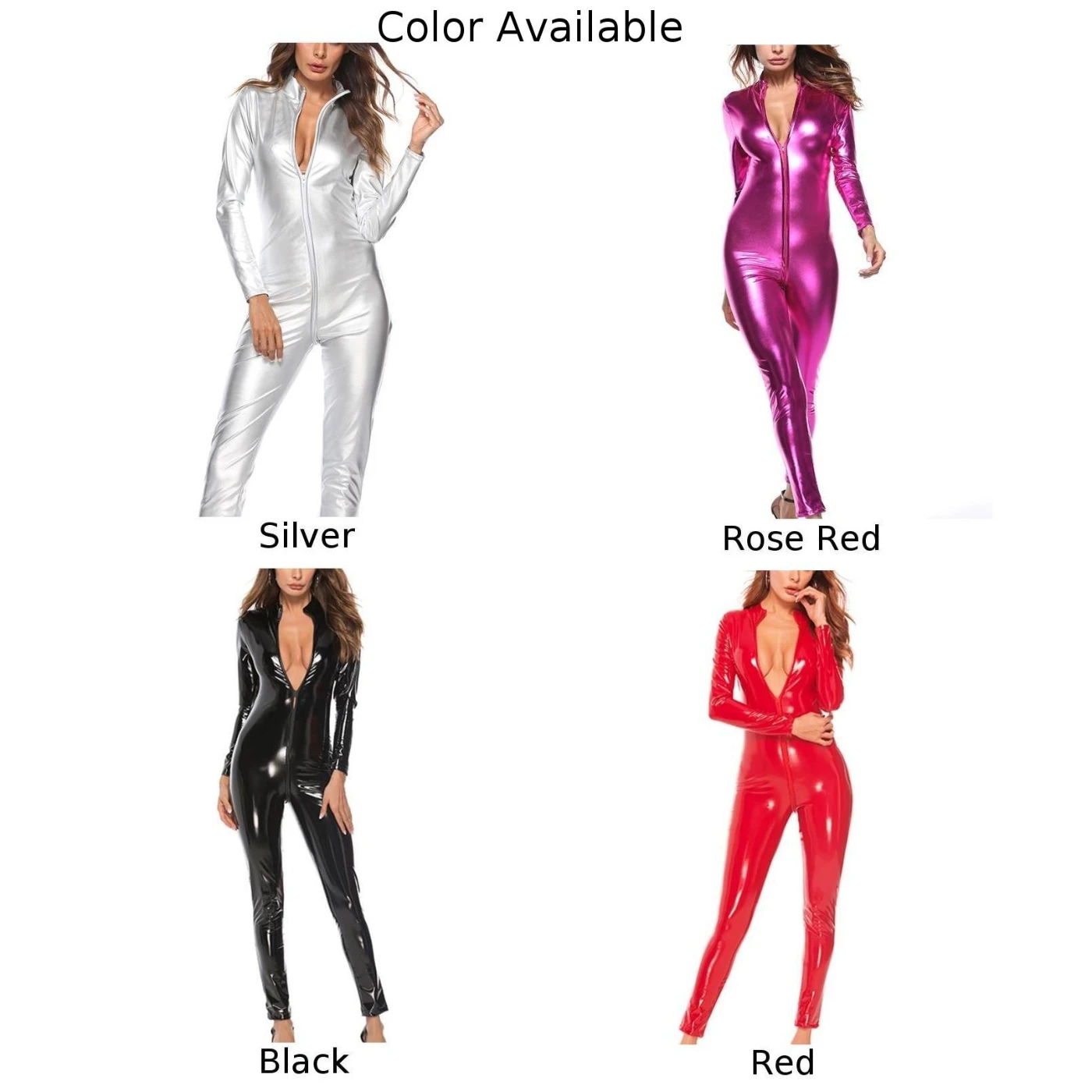 Женский комбинезон из лакированной кожи на молнии для ночного клуба сплошной