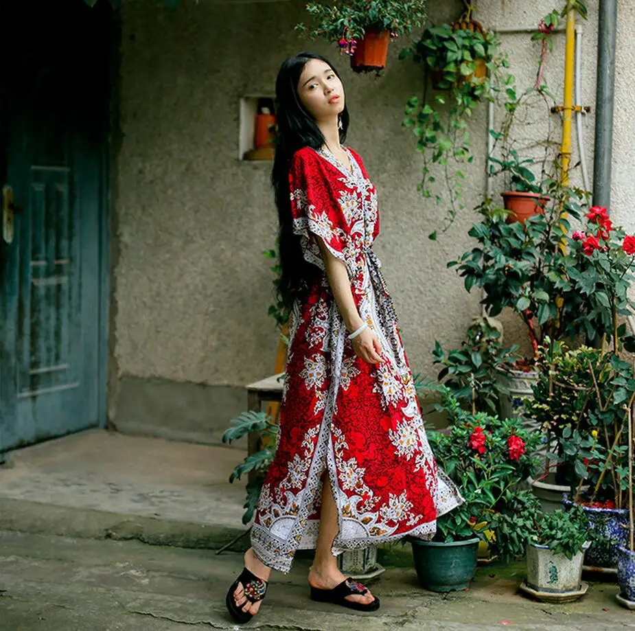 2020 наряд кафтан на пляж этническое Вискозное Платье Макси женское винтажное