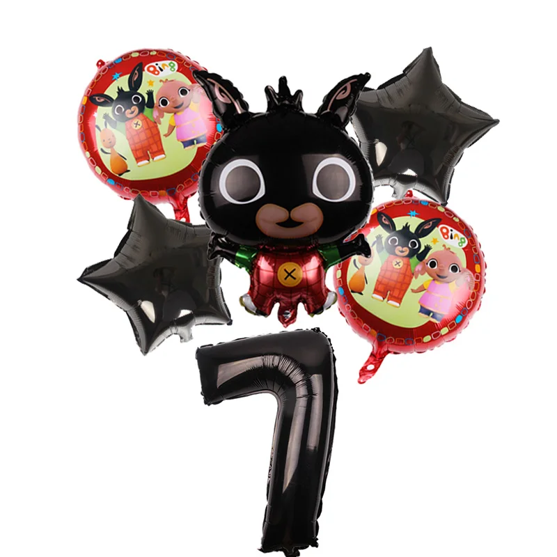 black 6 шт./лот 73*50 см мультфильм Bing Bunny 32 дюймов номер фольги воздушный шар кролик шары День рождения украшения Детские шары globos - Цвет: black